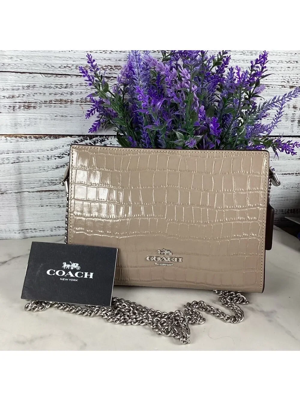 Coach Beige Croc Embossed‎ Crossbody Bag